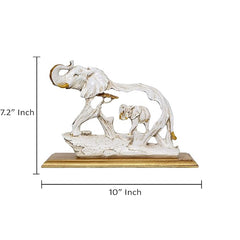 Weiße Polyresin-Elefantenfigur, Maße 7,2×10 Zoll, Elefant mit Jungtier