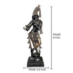Krishna Murti Messing-Idol, ca. 8 in Höhe, 3.5 in Breite, schwarz-gold