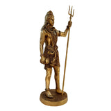 Brass Shankar Bhagwan standing idol, side view with trident and patterned base
