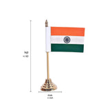 Brass Indian tabletop flag stand; height 12 in, width 6 in, tricolor flag