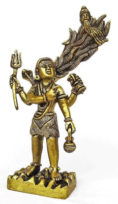 Brass Shiva Maa Ganga figurine, front view with trident upright, patterned lower garment