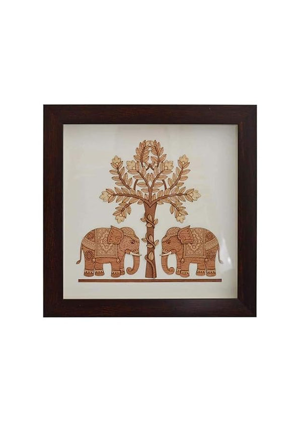 Wooden Art Work 2 Elephant With Tree Frame Wall Decor 8 x 8 Inch