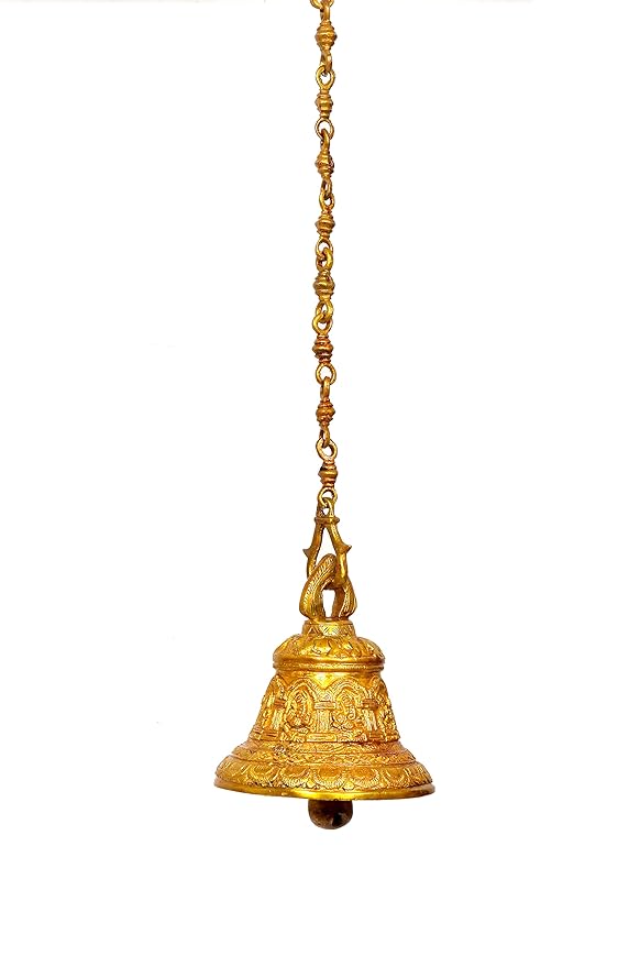 Ganesha Solid Bell with Deep Sound Antique Style Home Decor for Wall Door Mandir Temple Brass (Height: 37 Inch) Entryway Setting