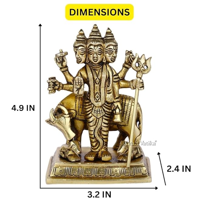 Umi Lord Dattatreya Bhagwan Brass Idol Statue Murti for Home Pooja Office Decor Trimurti Bhagwan Sculpture (4.9 Inches Height)