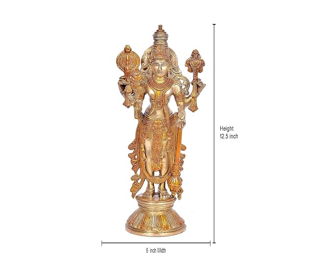 Brass Vishnu Ji Standing Vishnu Idol Vishnu Statue Height 12.5 Inch