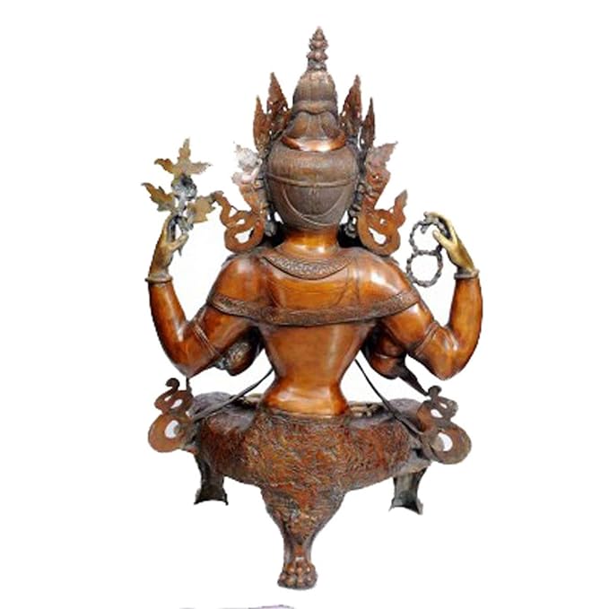 India Brass Sitting Goddess Tara with Four Hands 96.52cm X 53.34cm - Copper Orange Finish