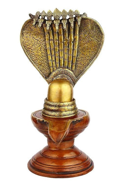 Brass Shiv Ling/Shiva Linga (13 inch) front view—gold top with heart canopy