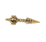 Brass dorje vajra furba with engraved handle and pointed blade, side angle