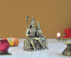 Brass Shiva & Parvati seated figurine with trident, detailed carvings