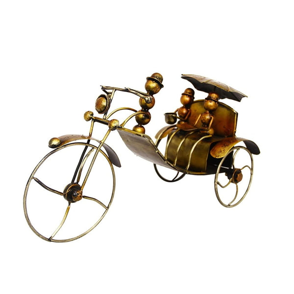 Ant Bicycle Iron Figurine Hand Pulling Rickshaw Showpiece Multicolour (Height 11 Inches)