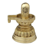 Gold Shiva Lingam on pedestal base with patterned rim and vertical lingam emblem