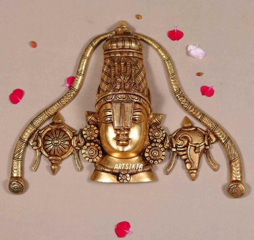 Brass Shree Venkateswara sculpture (12 in), four-armed crowned deity