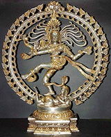 Brass Natraj idol statue, 21 inch tall, dancing deity with ornate circular halo