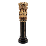 Ashoka Stambh wooden emblem memento with lion capital, ornate golden detailing