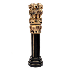 Wooden Ashoka Stambh Emblem India Ashok Chakra Pillar Memento Sculpture Home Office Desk Artwork Showpiece | Height : 10 inch