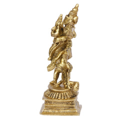 Brass Vishnu and Laxmi on Garuda dev murti, back-left view of standing figures