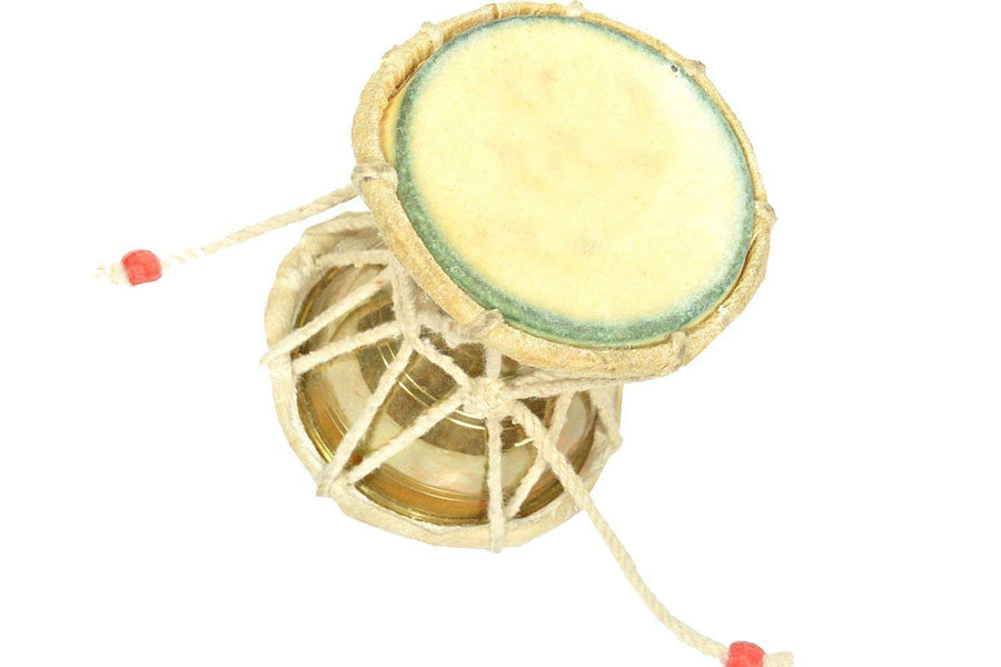 Handmade Brass Damroo/Damru Indian Musical Instrument for kirtan Height : 4.75 inches Craft Detail