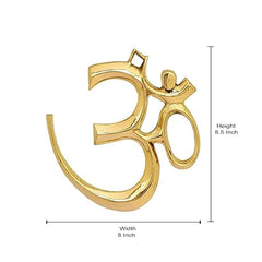 Brass OM wall hanging sculpture, 8 in wide and 8.5 in high, gold tone