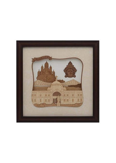 Kolkata themed framed wall art, square 8x8, arched top skyline design