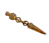 Brass Tibetan phurba dagger pendant with multicolor detailing and looped ring handles