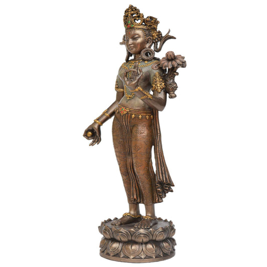 Handcrafted Fengshui Polyresin, Copper Finish Standing Tara Decorative Vastu Showpiece Height 30 Cm