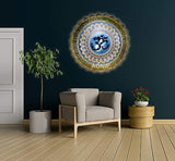 Wrought iron OM wall hanging with LED halo light, round gold border