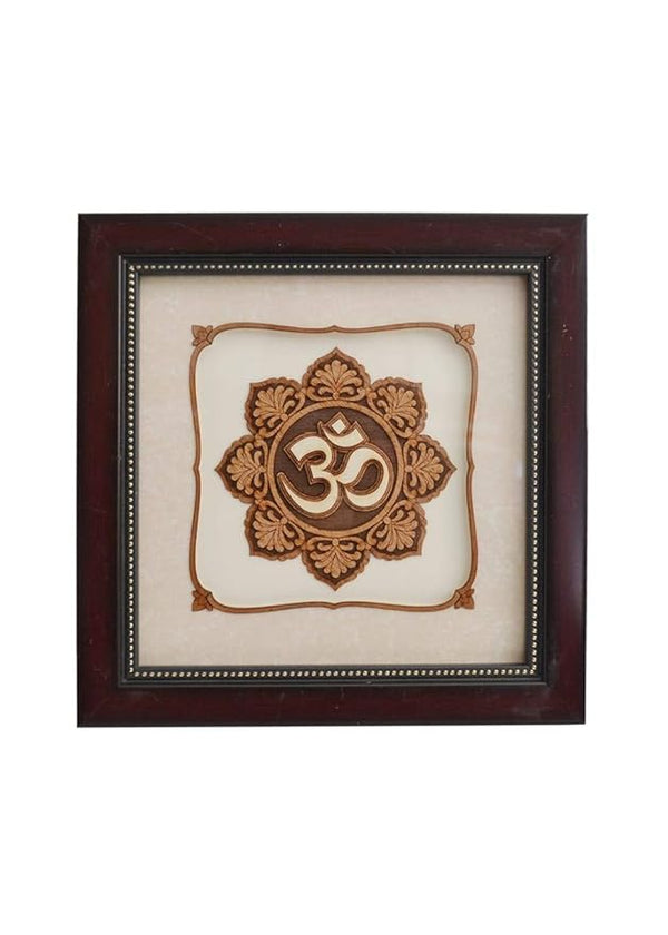 Wooden Art Work Om Design Frame Wall Decor 8 x 8 Inch Mandir Setting