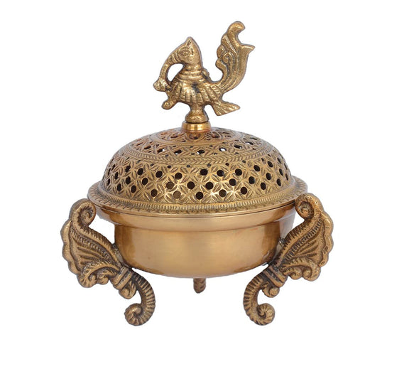 AONA Handcrafted Brass Loban Dhoop Dani with Peacock 