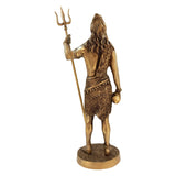 Brass Shankar Bhagwan standing idol, back view with long hair and raised trident