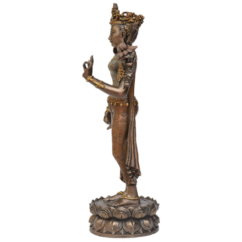 Handcrafted Fengshui Polyresin, Copper Finish Standing Tara Decorative Vastu Showpiece Height 30 Cm