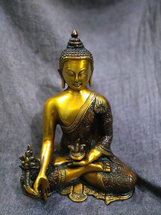 Brass Buddha (Bhumisparsha Mudra) (Height: 10 Inches)