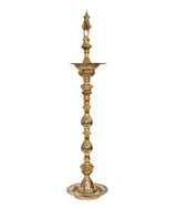Brass peacock diya stand, ornate stacked stem with wide top bowl and round base
