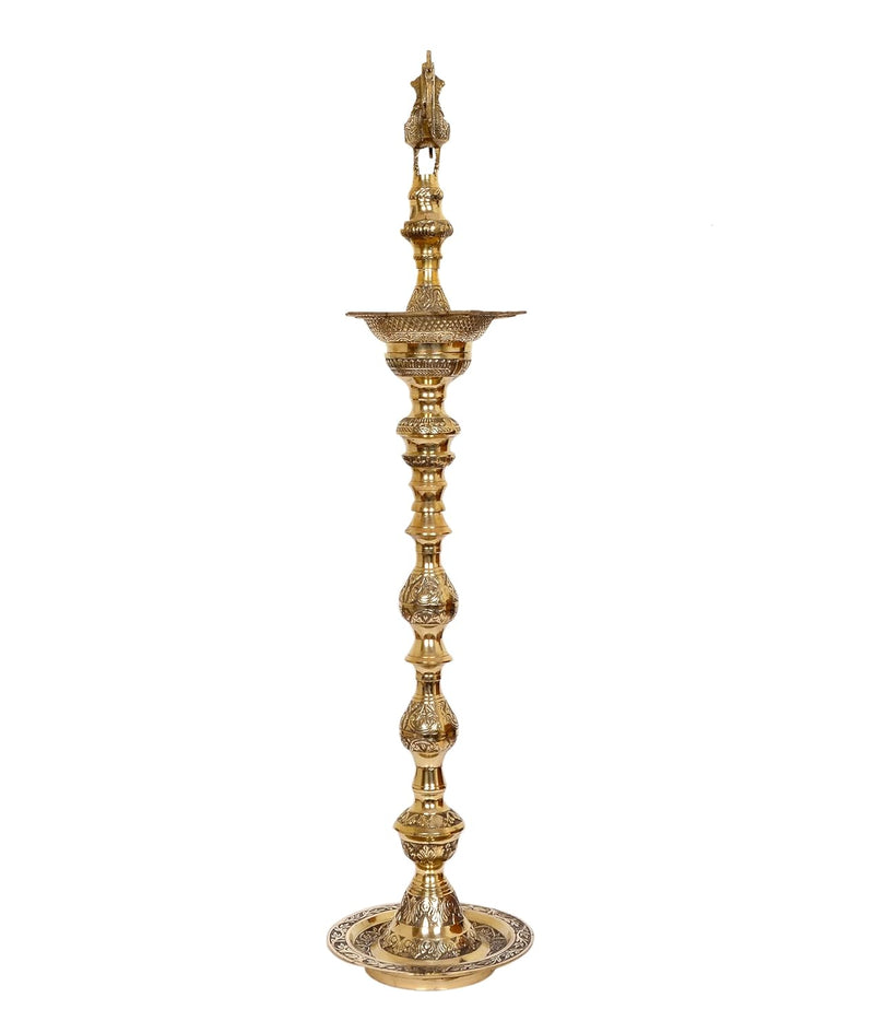 Brass Oil Lamp Diya Stand with Peacock Design - Handcrafted Indian Decor for Home and Pooja (Height 39 Inch)