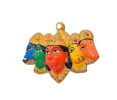 Panchmukhi Hanuman wall hanging, close view of five painted faces