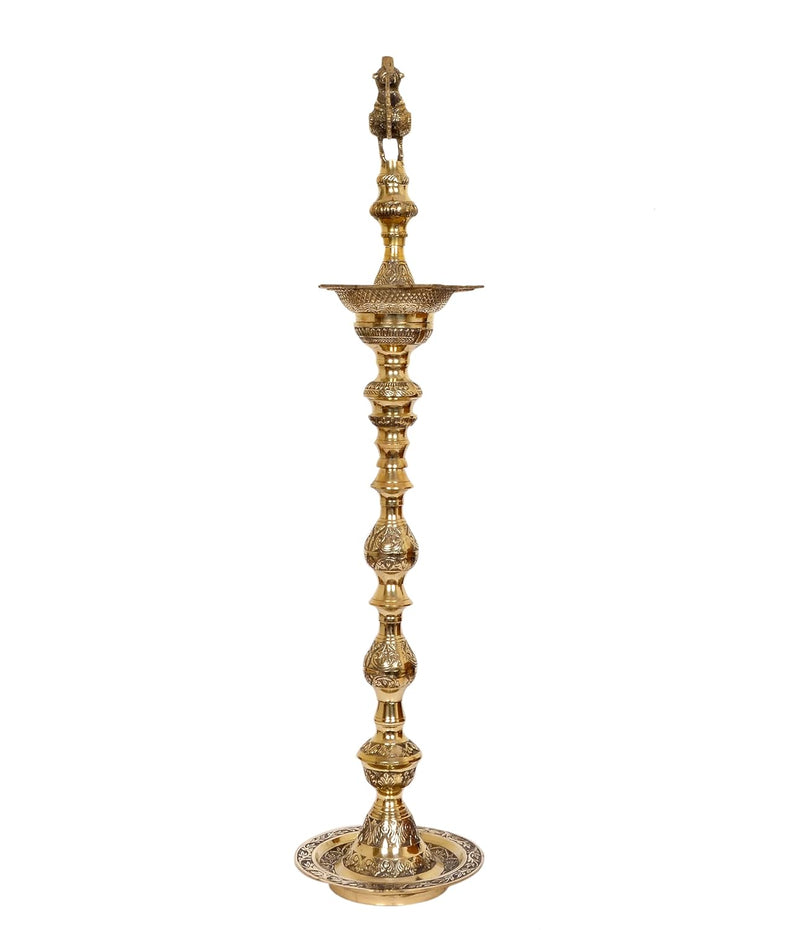 Brass Oil Lamp Diya Stand with Peacock Design - Handcrafted Indian Decor for Home and Pooja (Height 39 Inch)