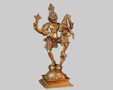 Brass Lakshmi Narasimha deity figurine, detailed armor and ornamented headpiece
