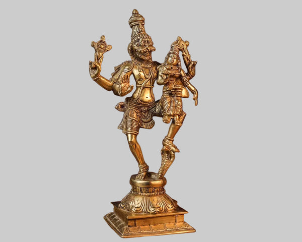 Brass Lakshmi Narasimha Murti – Symbol of Protection & Prosperity (Height: 11.5 Inches) Study Setting