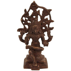 Brass Dakshinamurti Shiva statue, seated deity with ornate circular back, 6.6 in