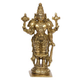 Brass Lord Vishnu Narayana figurine with four arms, ornate detailing, standing on base