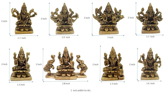 Brass Goddess Astha Lakshmi Devi Idol in Golden Color (Height: 2.7 Inches) (Pack of 8)