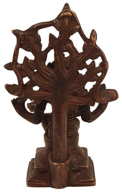 Brass Dakshinamurti Shiva statue, tall deity view with detailed arch and base, 6.6 in