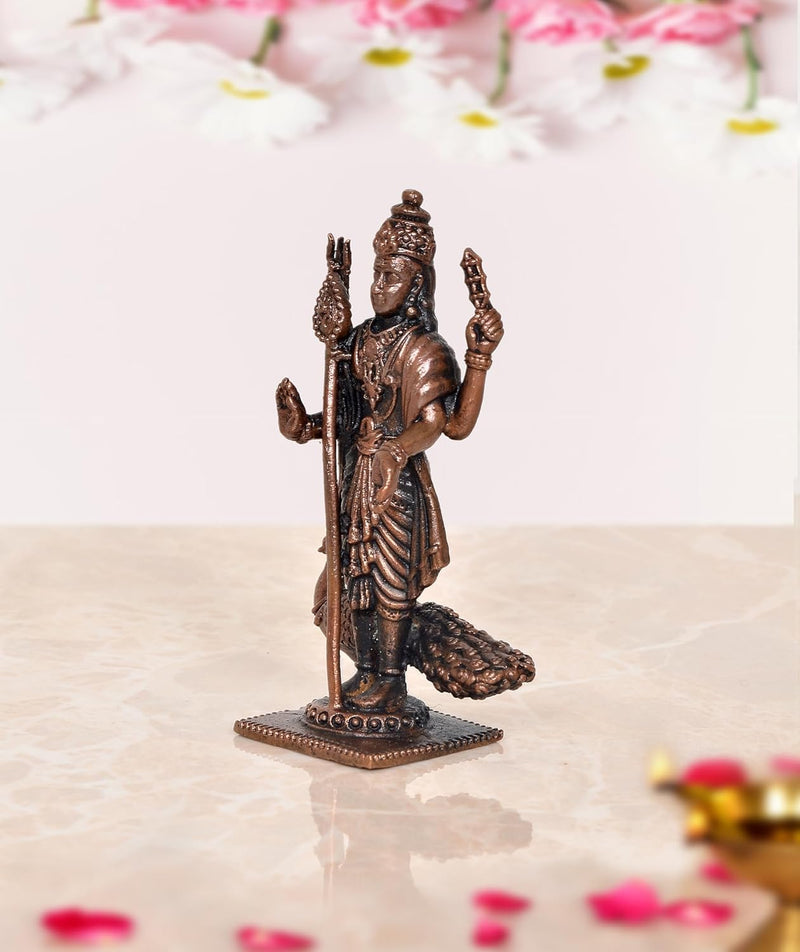 Copper Standing Lord Kartikeya Murugan Murti Decorative Showpiece Copper Murti for Home Decor Mandir Pooja Temple (Height 3 Inch)