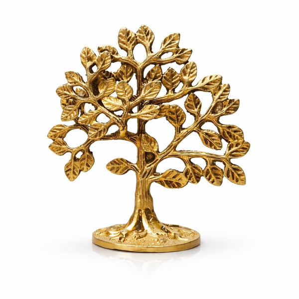 Brass Kalpavriksha Tree Showpiece for Home Decor & Office Table | Decorative Standing Idol (Height :6 Inches) Study Setting
