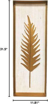Iron leaf showpiece in wooden frame, 31.5 in tall