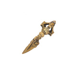 Brass dorje vajra furba side view, detailed handle and pointed tip