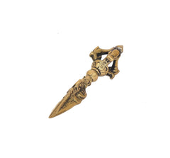 Brass dorje vajra furba side view, detailed handle and pointed tip
