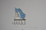 Blue peacock key hanger wall mount with arched body and five metal hooks