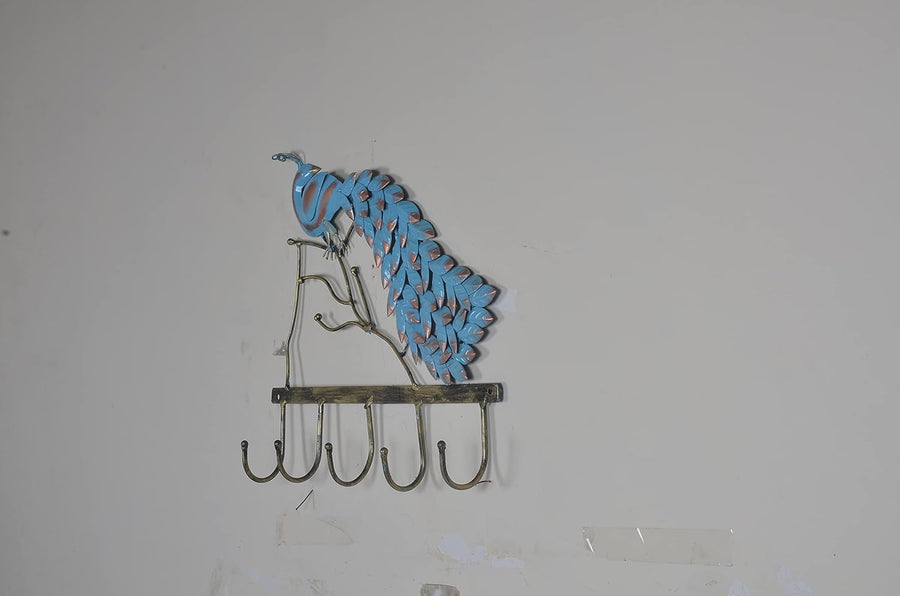 Iron Blue Peacock Wall Key Hanging (Height 16 Inches) Craft Detail