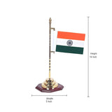 Brass Indian flag tabletop stand with tricolor flag, 14 in height, 5 in width