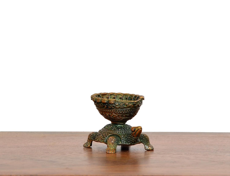 Bronze Tortoise with Oil Lamp Diya Statue (Height: 3 CM)